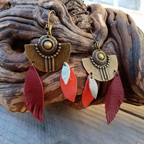 Boucles d'oreilles Azt&egrave;que Rouge