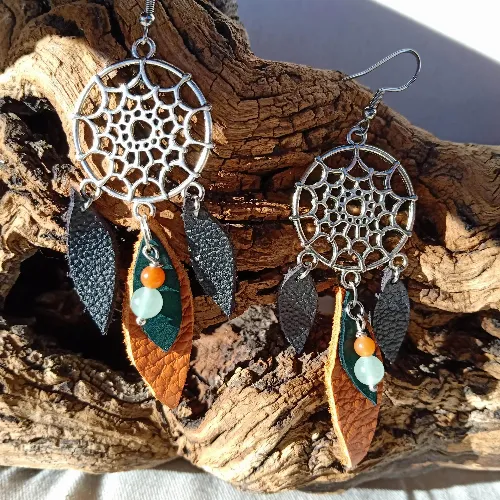 Boucles d'oreilles Attrape-r&ecirc;ve Orange et Noir