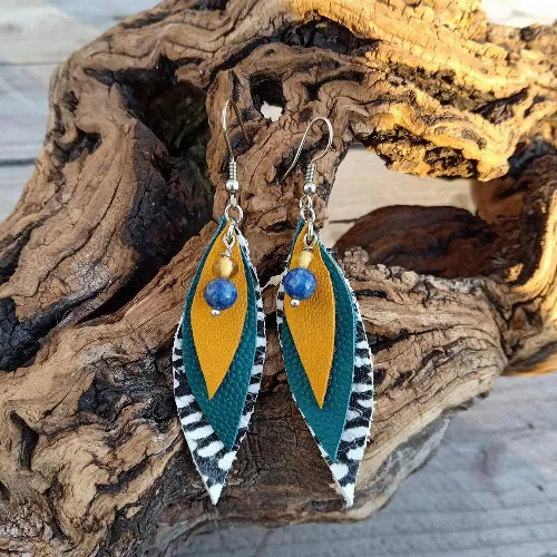 Boucles d'oreilles Plume Lapis Lazuli