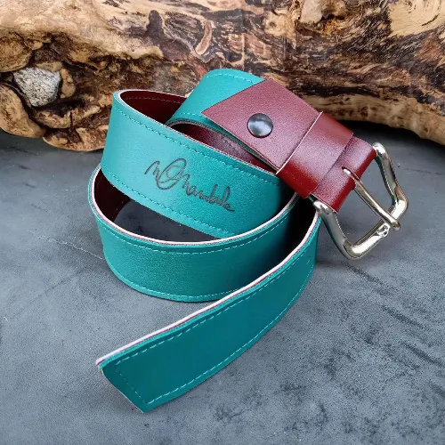 Ceinture r&eacute;versible Turquoise/bordeaux