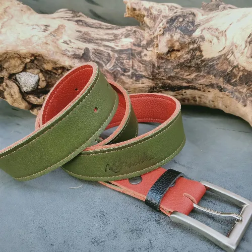Ceinture r&eacute;versible Kaki/rouille