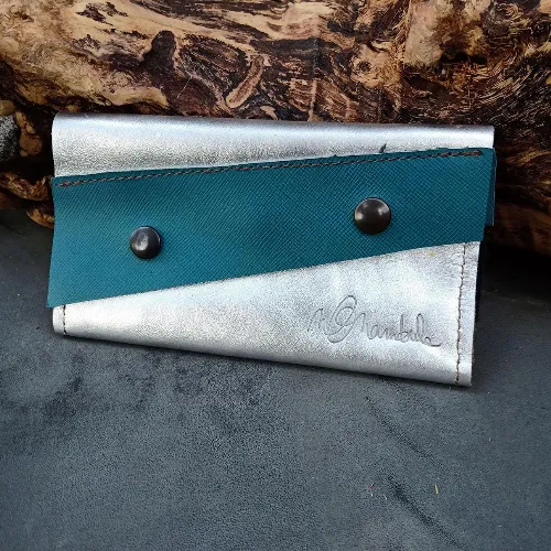 Blague &agrave; tabac Argent&eacute;/Bleu canard