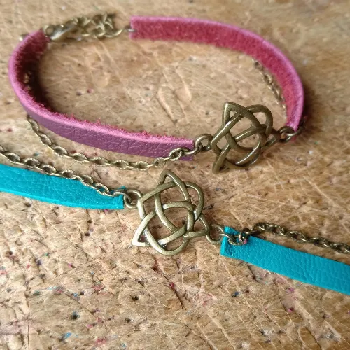 Bracelet cuir et chaine Celte/Bronze