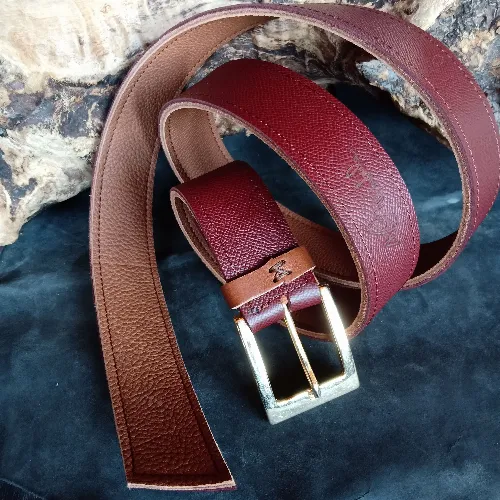 Ceinture r&eacute;versible Camel/bordeaux