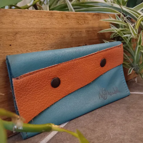 Blague &agrave; tabac bleu canard/orange