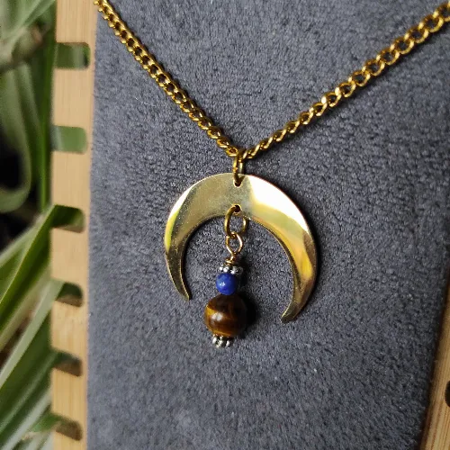 Collier Lune Dor&eacute;e/Pierre 