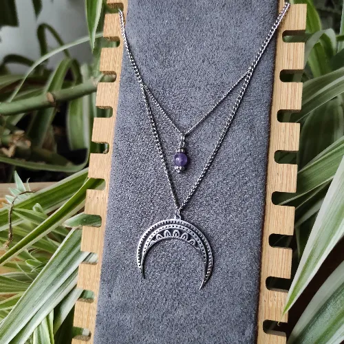 Collier double Lune et Pierre