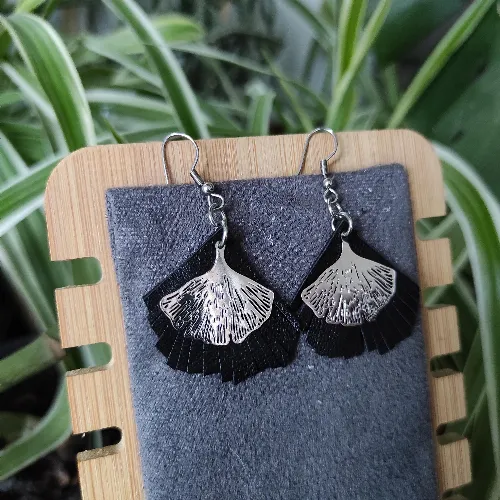 Boucles d'oreilles Gingko Noir