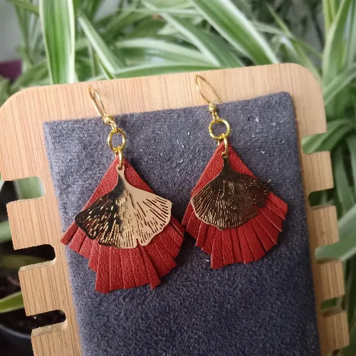 Boucles d'oreilles Gingko Dor&eacute;